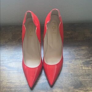 FSJ Red Patent Pointed-Toe Pumps with Gloss Finish